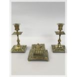 THREE PIECE BRASS SET COMPRISING A PAIR