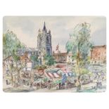 "MARKET, NORWICH", PENCIL AND WATERCOLOU