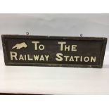 AN ANTIQUE WOODEN "TO THE STATION" HANGI