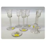 A SET OF SIX OPAQUE TWIST GLASSES ENGRAV