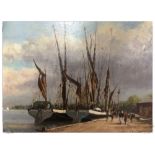 OIL ON BOARD "BARGES AT MALDON, ESSEX" B