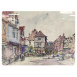 "A TOWN CENTRE" WATERCOLOUR BEARING SIG