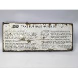 ENAMEL SIGN - LISTER TAKE PUT BALE HANDL