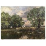 OIL ON BOARD "TREE, RIVER WAVENEY" BEARI