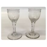 A PAIR OF GEORGIAN WINE GLASSES WITH FAC