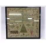 ANTIQUE SAMPLER 1807 EASTER - FRAMED AND