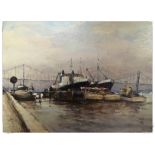 OIL ON BOARD "SHIPS ON THE TAGUS, LISBON