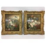 PAIR OF OIL ON BOARD, "ANTIQUE FLOWERS"