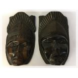 PAIR OF CARVED ETHNIC WOODEN MASKS, BELI