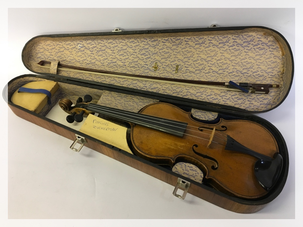 A VIOLIN AND BOW IN HARD WOODEN CASE, T - Image 9 of 10