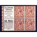 GB: 1924-6 BLOCK CYPHER 1 1/2d BOOKLET P