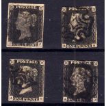 GB: 1840 1d BLACKS (4), ALL USED CANCELL