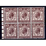 GB: 1929 PUC 1 1/2d BOOKLET PANE OF SIX