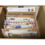 BOX OF COVERS, CARDS, STATIONERY, FDC, E