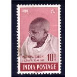 INDIA: 1948 GANDHI 10r USED, SHORT PERF.