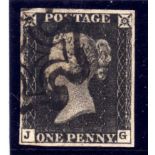 GB: 1840 1d BLACK PLATE 4 JG, FINE USED,