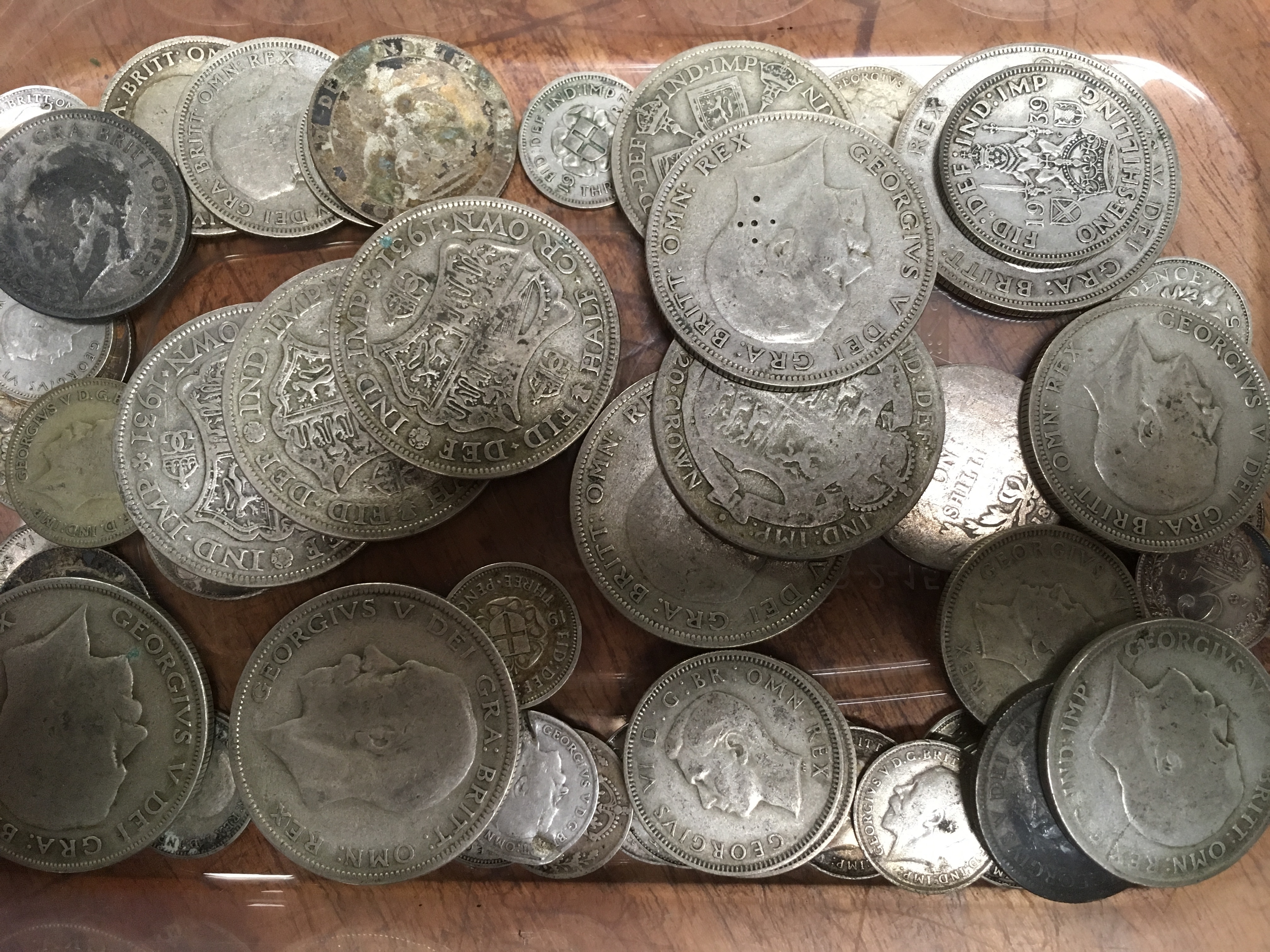 GB COINS: TUB OF PRE '47 SILVER COINS, F