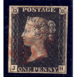 GB: 1840 1d BLACK PLATE 7 JH, FINE USED,