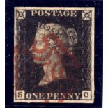 GB: 1840 1d BLACK PLATE 8 SC, FINE USED,