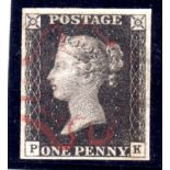 GB: 1840 1d BLACK PLATE 1a, PK FINE USED