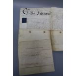 Six late 18th century vellum indentures, relating to the purchase, lease and other history of
