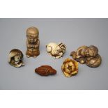 Six tagua and other netsuke including horse, monkey etc