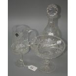 A quantity of lead crystal and other glassware including decanters, bowls, tazza, tankard and