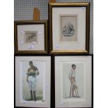 Three late 19th century Vanity Fair sporting lithographs and three humorous cricket prints