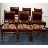 A set of six Edwardian oak bobbin splat plush upholstered dining chairs (all standard)