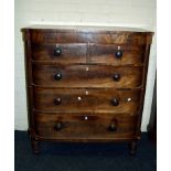 A Victorian mahogany chest, the break bowfront top over two short and three long graduated drawers