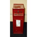 A red painted pillar box with Victorian cypher, named W. T. Allen, London, 69 x 25 x 32cm