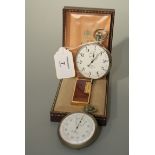 A cased Dunhill red lacquer and gilt Rollagas cigarette lighter, a Venner stopwatch and another by