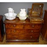 A 19th century elm chest of two long drawers together with a Victorian toilet mirror, a cased
