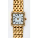 Tiffany and Co', a lady's diamond set wristwatch, the square enamel dial with Roman numerals and