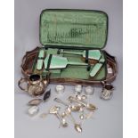 A quantity of mixed silver flatware, including a cased set of five feather edged teaspoons,
