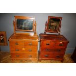 Two Edwardian varnished pine dressing chests, each with adjustable mirror over two short and two