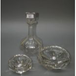 Two Orrefors organic form clear glass dishes, 13cm and 18cm diameter, together with an Offefors