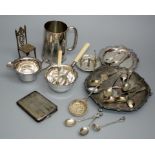 A small quantity of EPNS including loop handle tankard, souvenir spoons, Dutch sifter spoon, bead