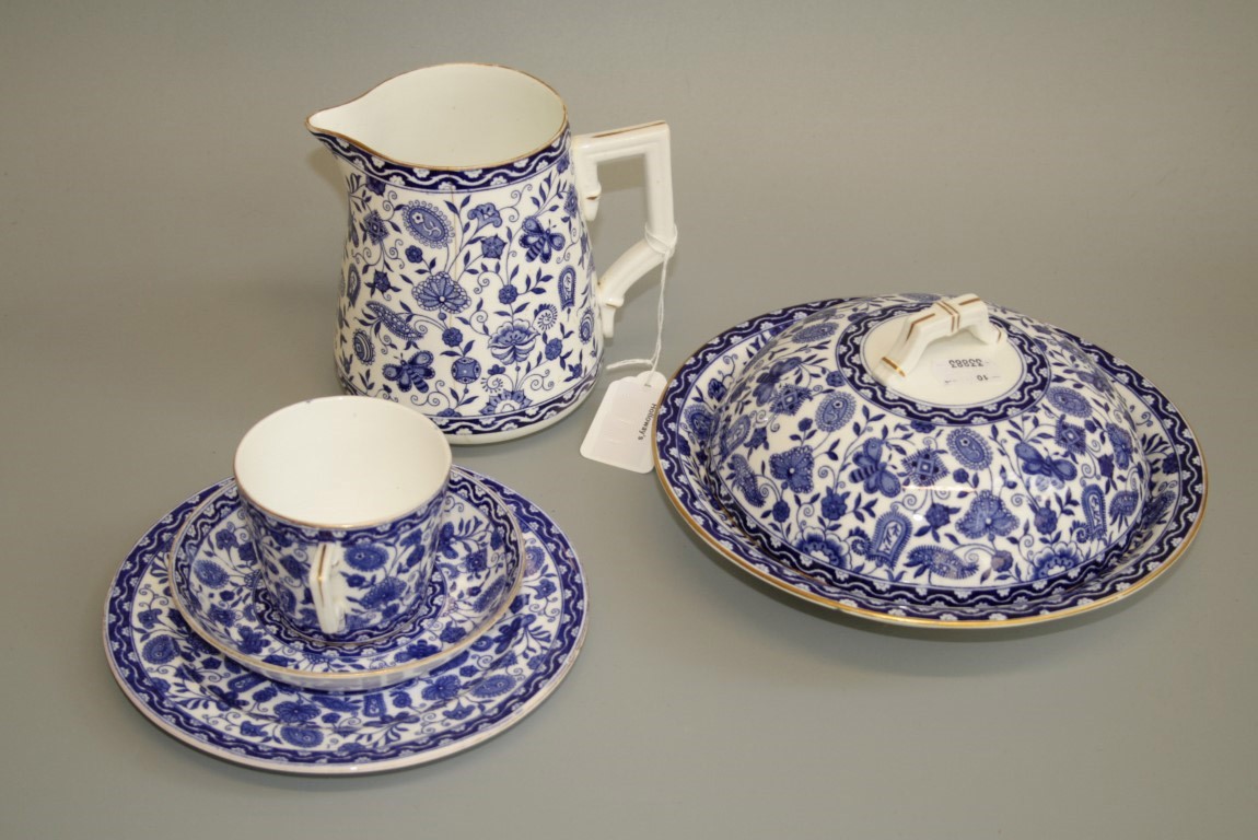 A late 19th century Derby Wilmot part dinner and tea service, comprising milk jug, covered dish, six
