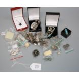 A quantity of silver and white metal jewellery, including earrings, brooches and necklaces
