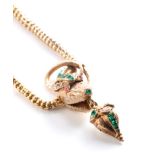 An early Victorian gem-set serpent pendant necklace, the realistically modelled head set with a