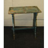 A Folk Art floral painted side table with trestle ends, 78cm