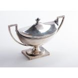 Henry Chawner, a George III silver sauce tureen and cover, oval, with reeded borders. angled