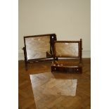 A George III mahogany bowfront swing toilet mirror and one other with turned frame base, 46cm the