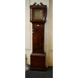 A stripped and varnished pine longcase clock, the 10 1/2in dial named William Cam, London,