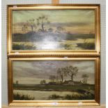 F Crooke, Edwardian School Morning near Worcester and an old farm at Bewley on Severn A pair of oils