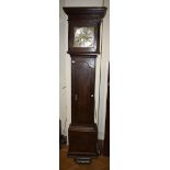 An 18th century oak cased eight day longcase clock, the brass dial with calendar and secondary