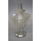 A 19th century Irish cut glass honey jar and spire cover, 37cm high