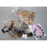 A large quantity of silver and mixed costume jewellery included faceted beads, brooches and rings