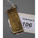 A 9ct gold ingot pendant, dated 1977 4.6cm length, 30.2g